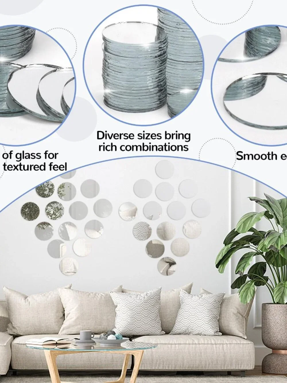 60 Pieces 2 Inch Small Circle Craft Mirror Mini Mosaic Mirror | Tiles Round Deco